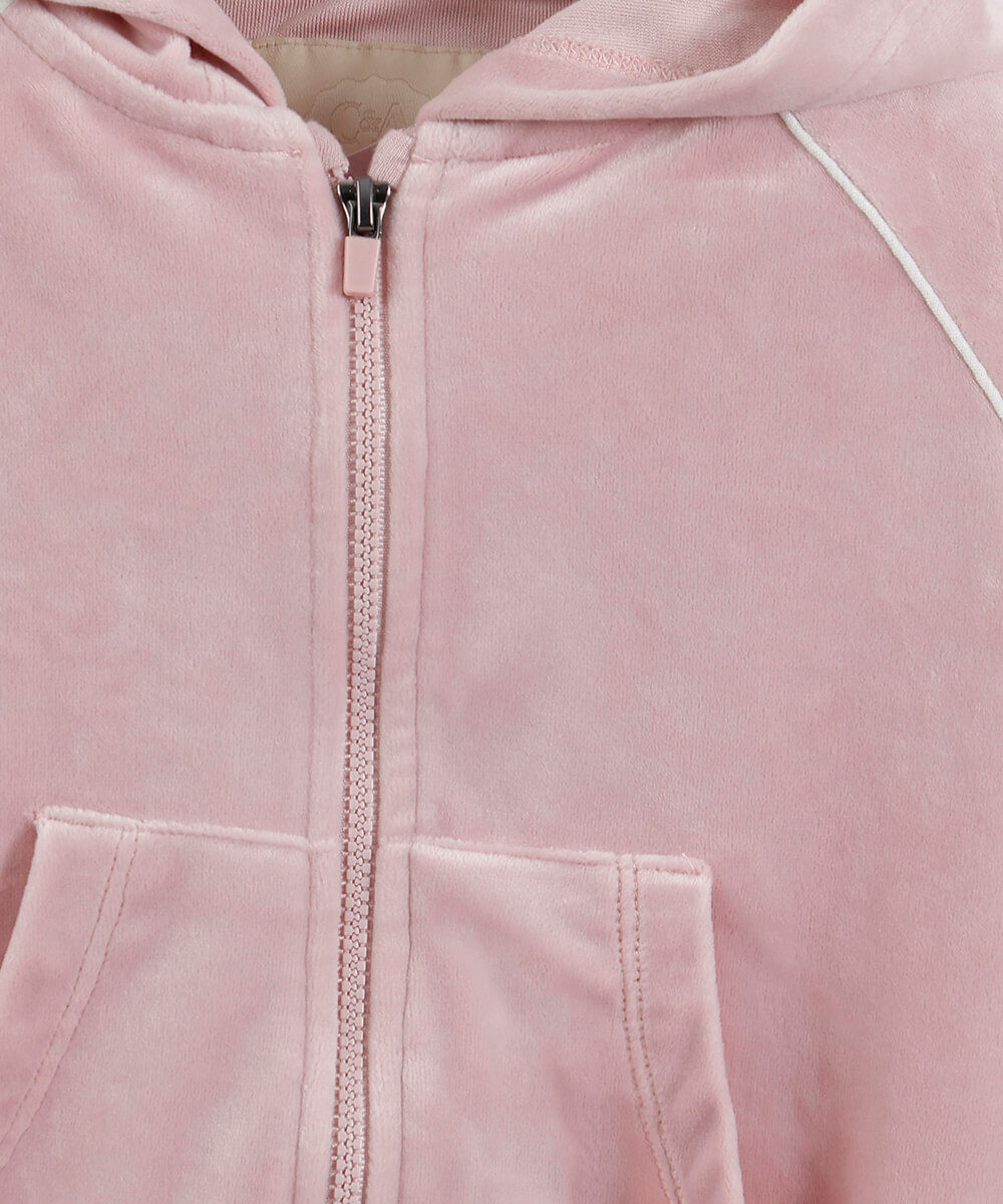 jaqueta infantil de plush com capuz rosa