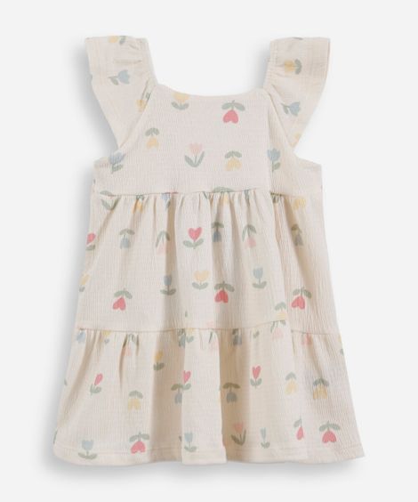 vestido infantil com algodão e recortes floral off white