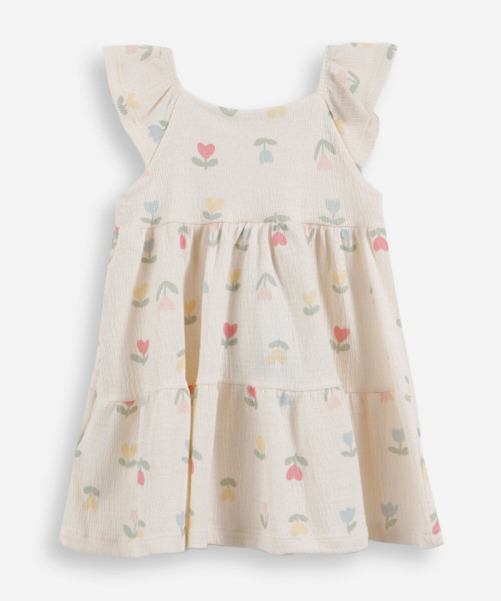 vestido infantil com algodão e recortes floral off white
