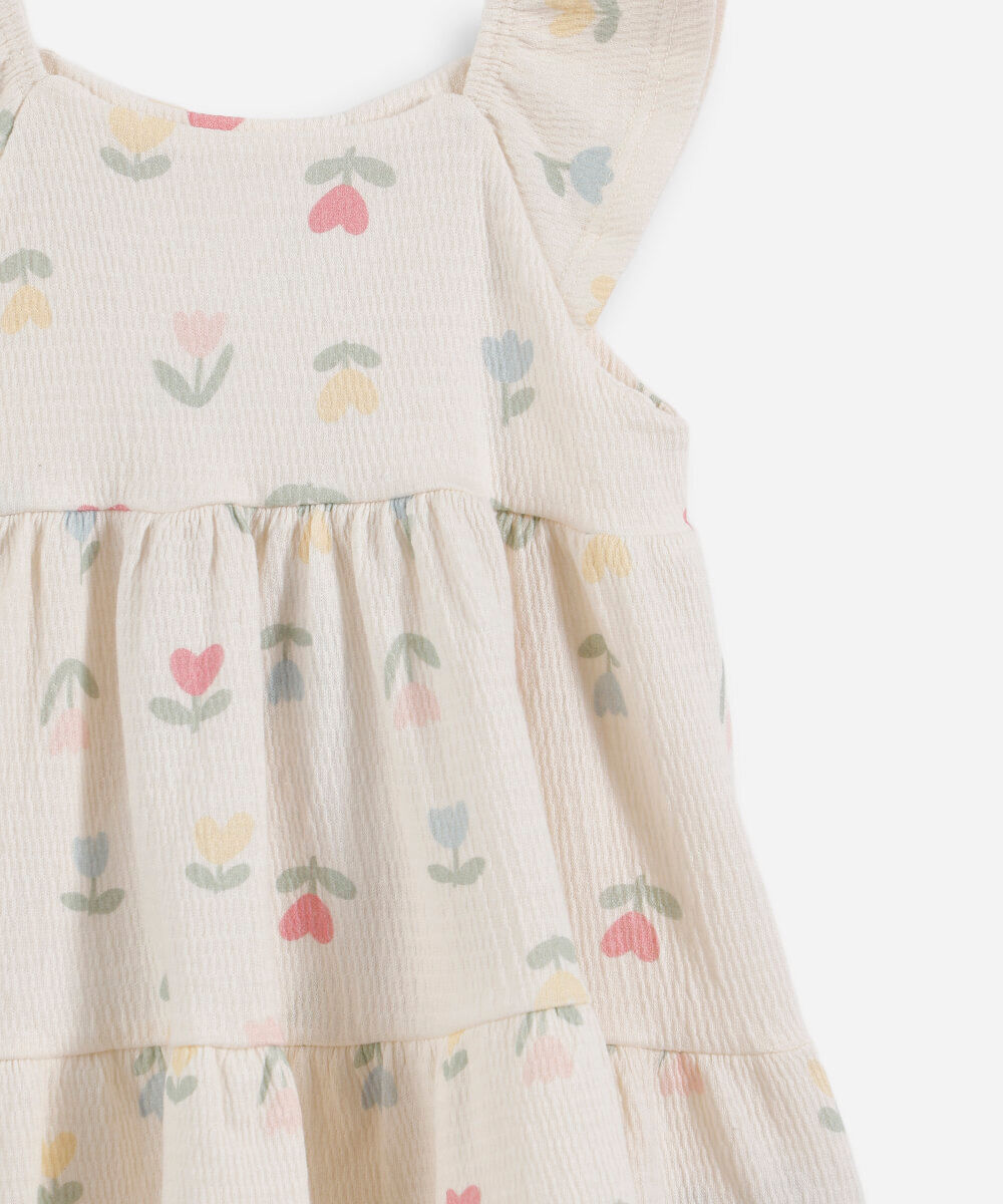 vestido infantil com algodão e recortes floral off white
