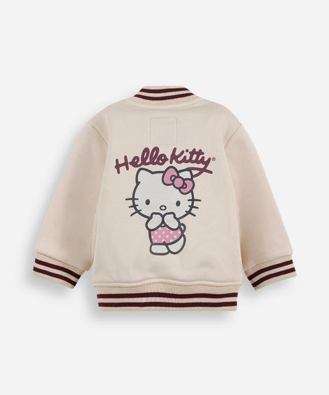jaqueta bomber college infantil de moletom hello kitty bege