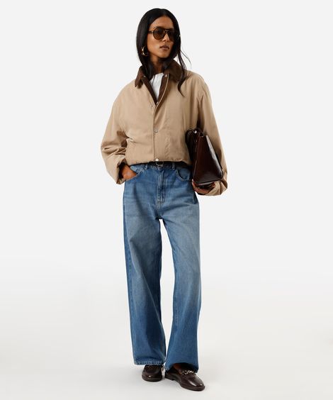 calça oversized feminina jeans cintura média azul