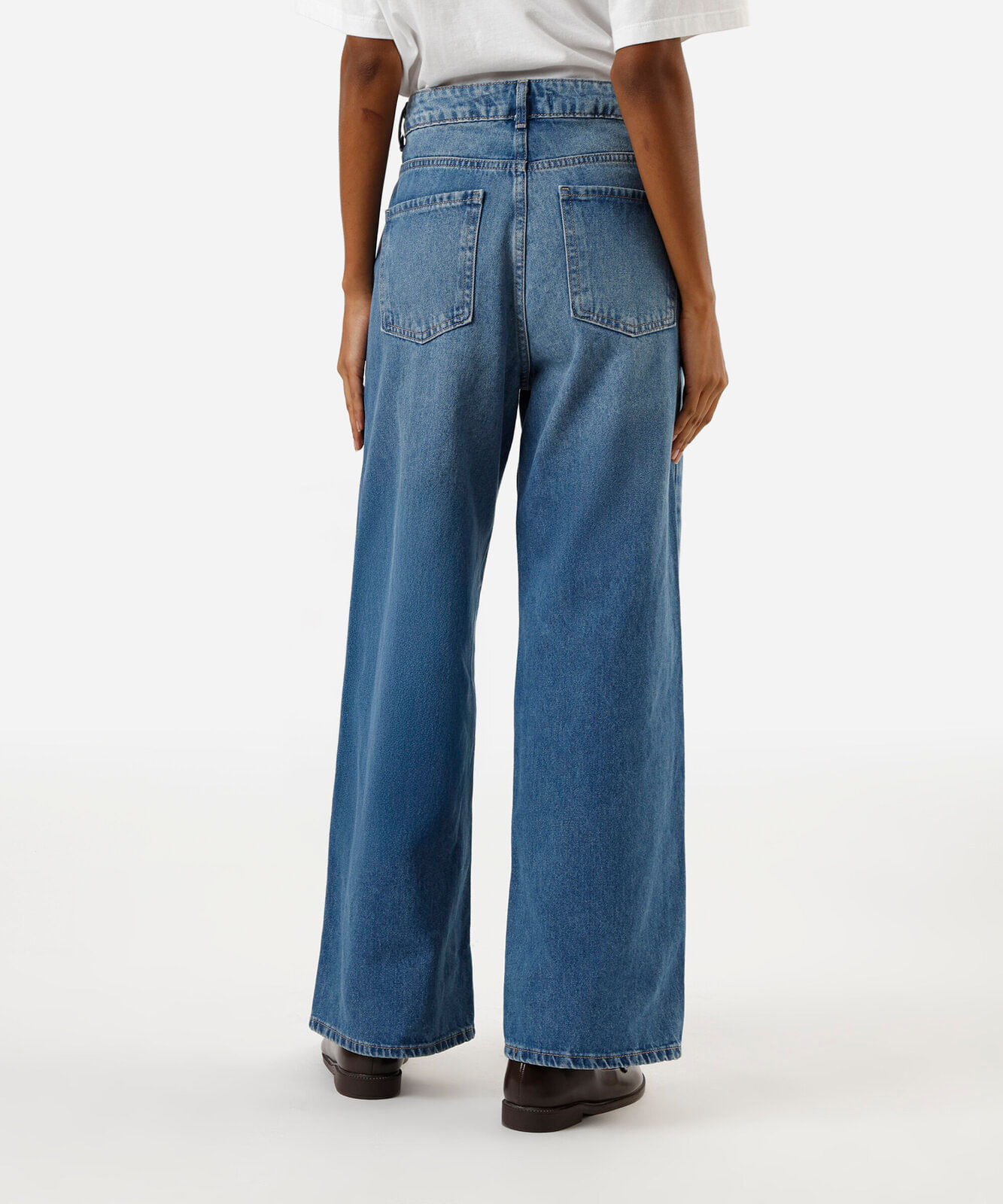 calça oversized feminina jeans cintura média azul