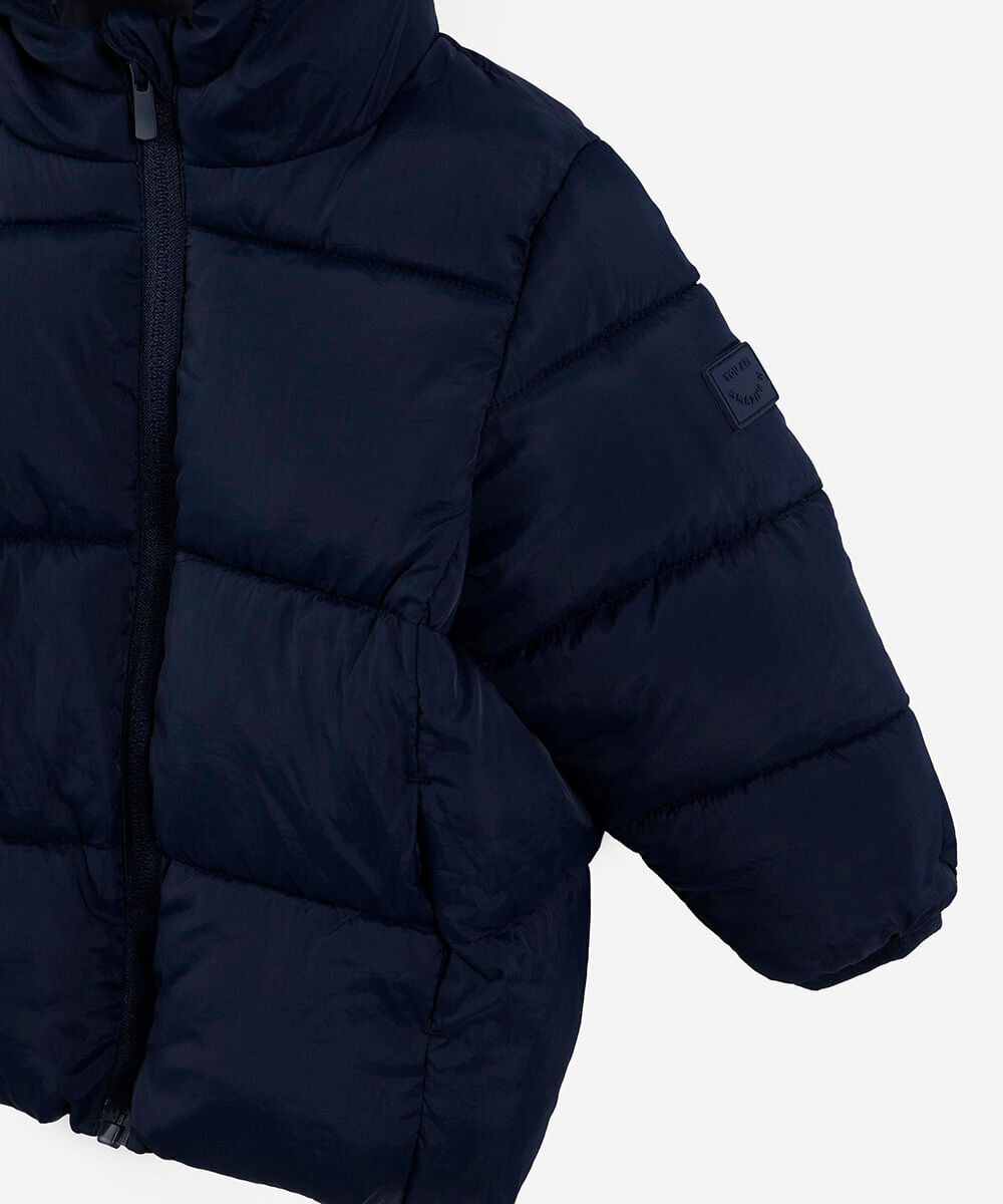 jaqueta puffer infantil com capuz azul