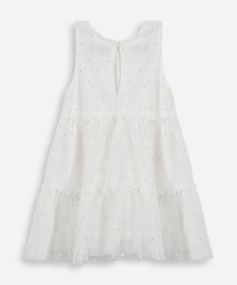vestido infantil cavado de tule florzinhas off white