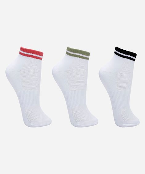 kit de 3 meias cano baixo listra ace branca