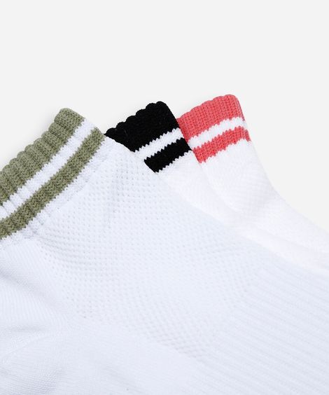 kit de 3 meias cano baixo listra ace branca