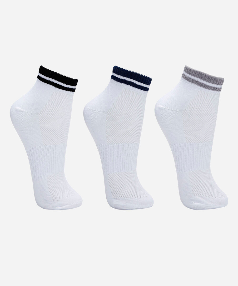kit de 3 meias cano baixo listra branca