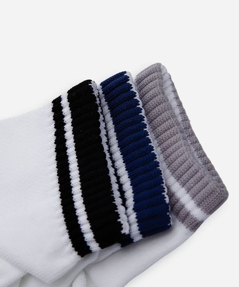 kit de 3 meias cano baixo listra ace branca