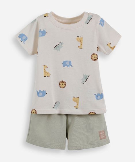 conjunto infantil de algodão bichinhos off white