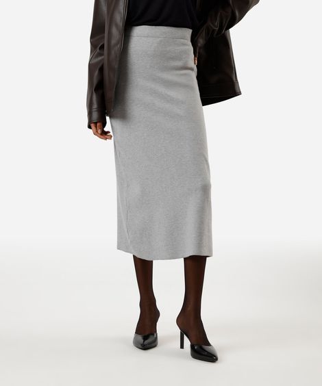 saia midi de tricot canelada cinza