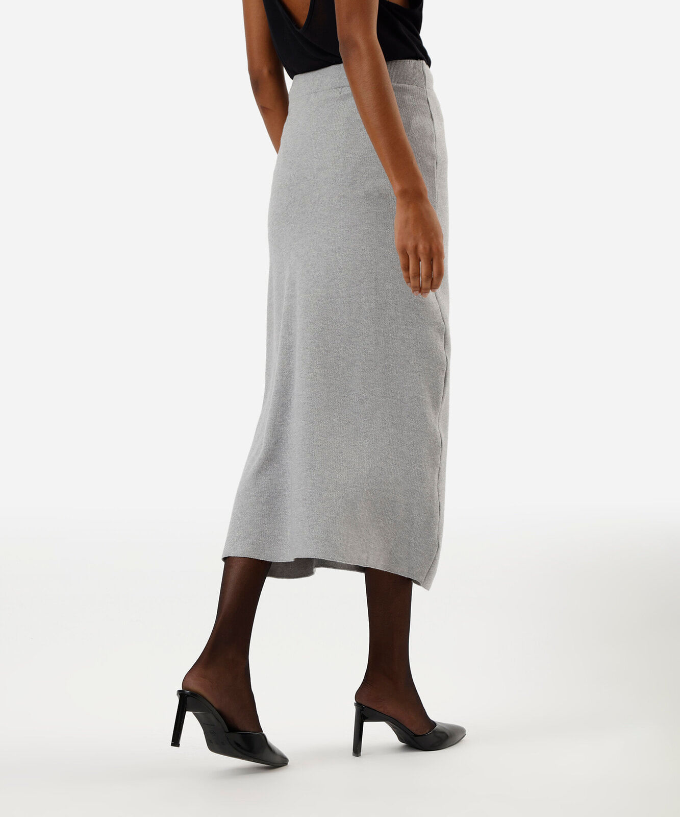 saia midi de tricot canelada cinza