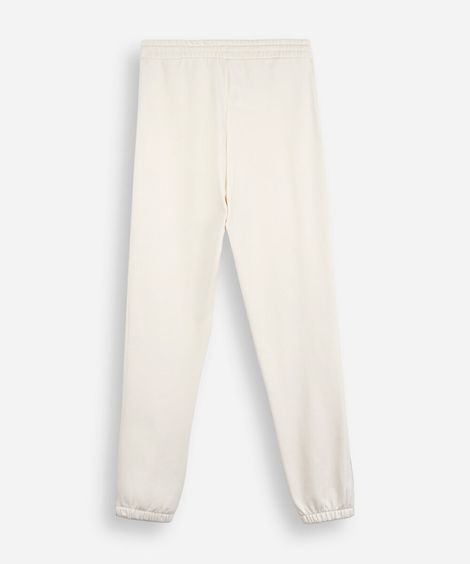 calça juvenil jogger de moletom com listra lateral bege