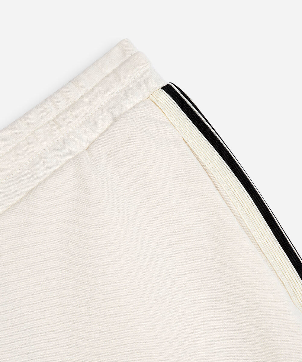 calça juvenil jogger de moletom com listra lateral bege