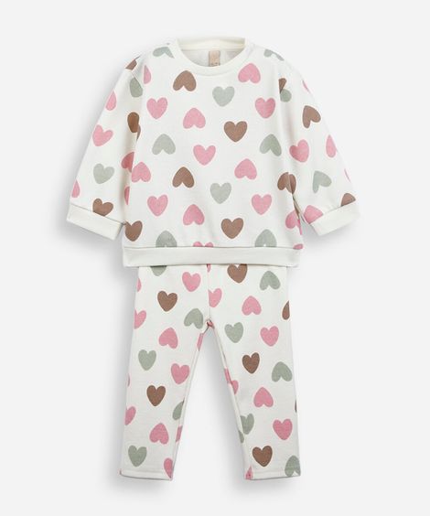 conjunto infantil de moletom coração off white