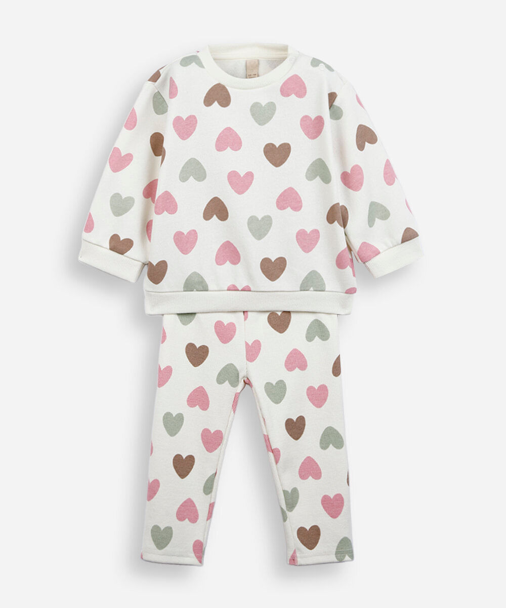 conjunto infantil de moletom coração off white