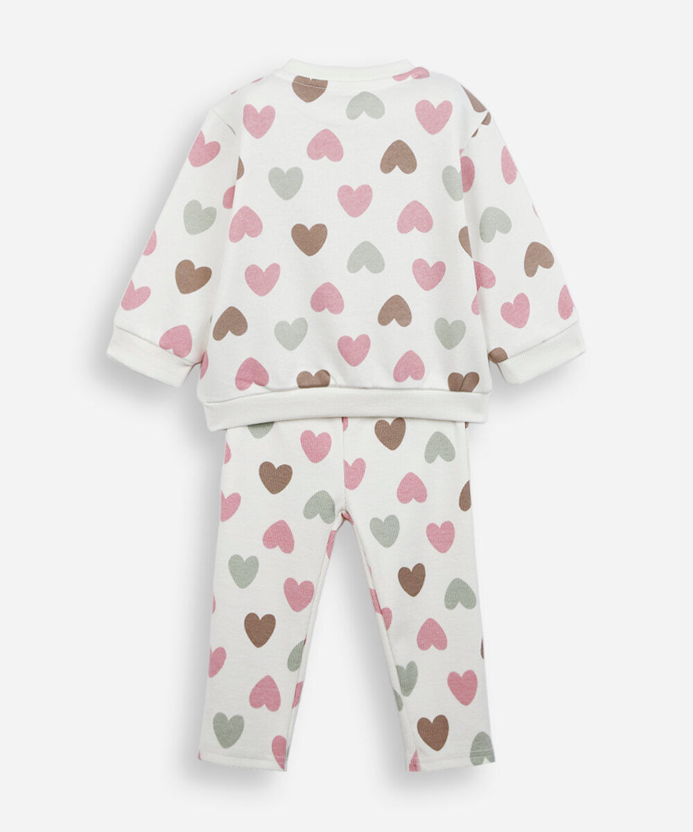 conjunto infantil de moletom coração off white