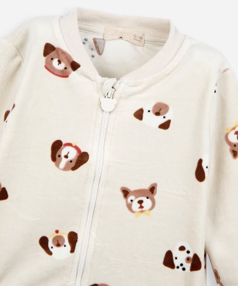 conjunto longo infantil de plush cachorrinhos bege