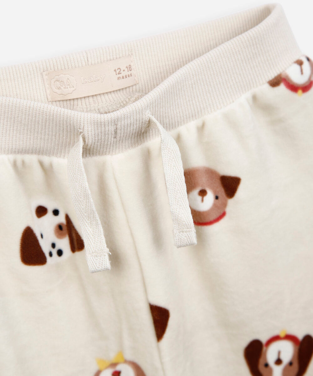 conjunto longo infantil de plush cachorrinhos bege