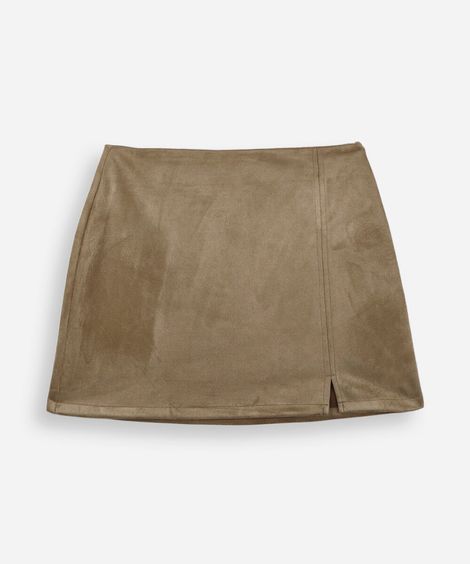 saia curta juvenil com mini fenda suede bege