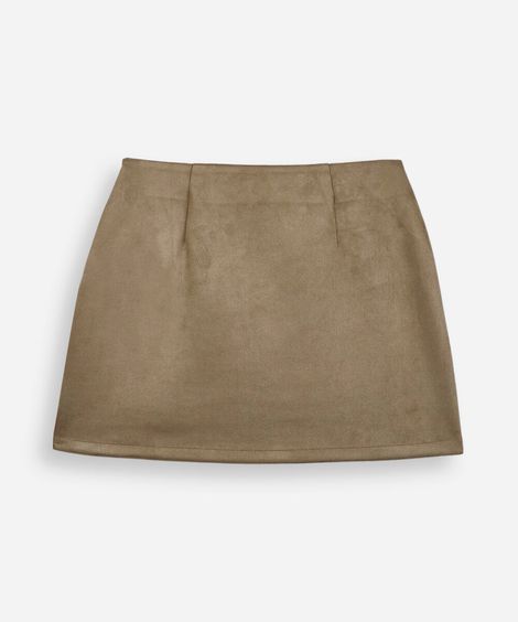saia curta juvenil com mini fenda suede bege