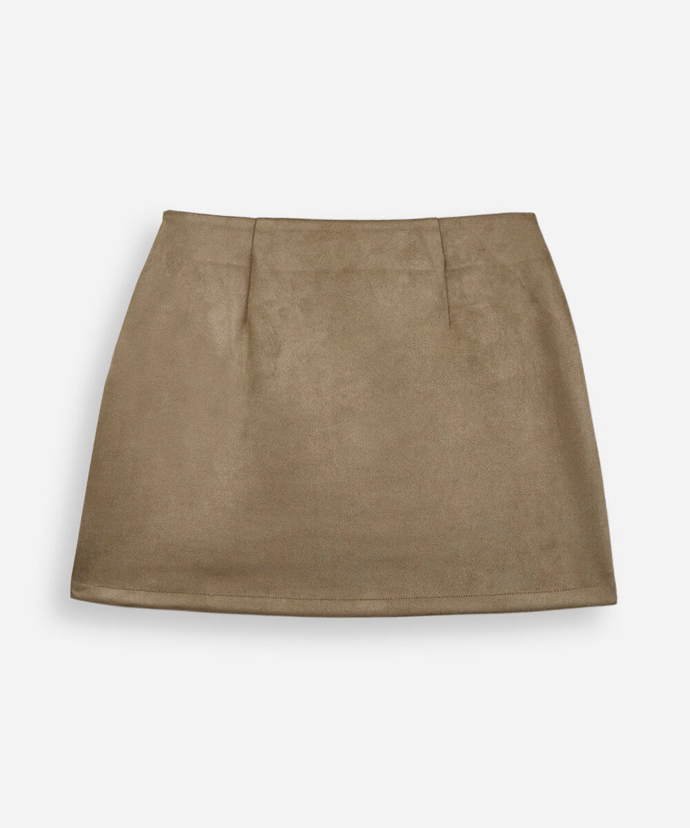 saia curta juvenil com mini fenda suede bege