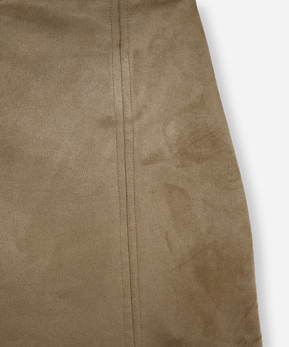 saia curta juvenil com mini fenda suede bege