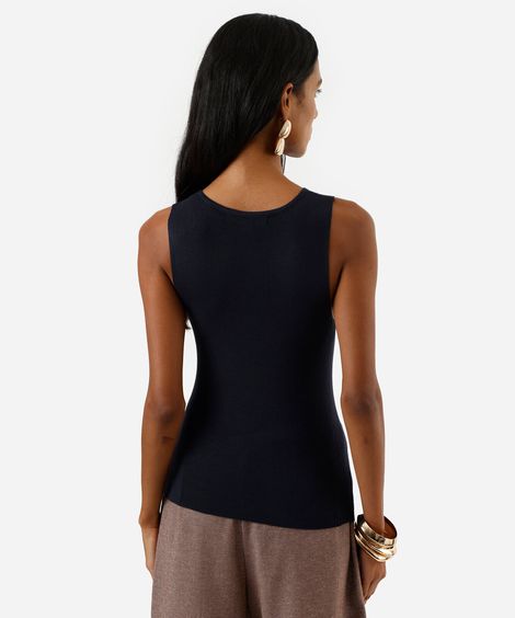 regata feminina de tricot decote redondo azul