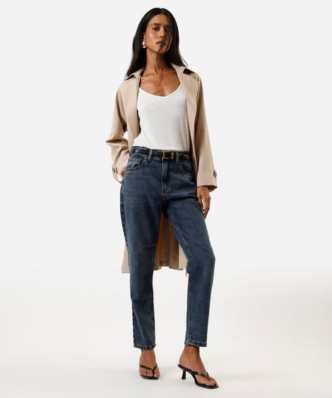 calça mom feminina jeans cintura alta azul