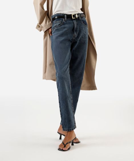 calça mom feminina jeans cintura alta azul