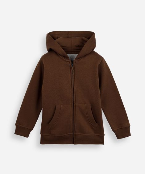 blusa infantil de moletom felpado com capuz marrom