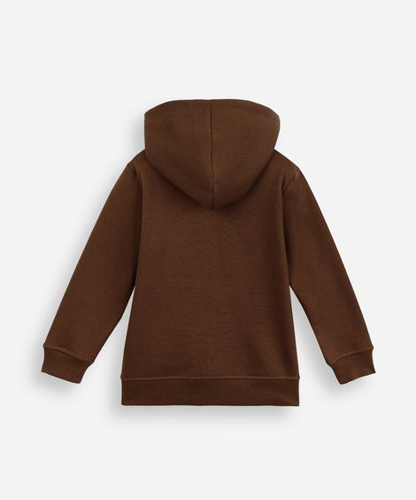 blusa infantil de moletom felpado com capuz marrom