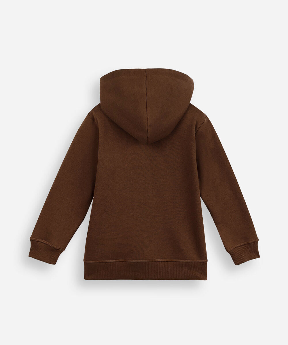 blusa infantil de moletom felpado com capuz marrom