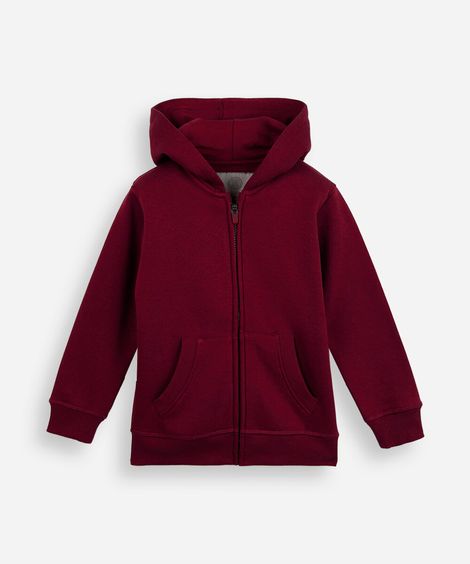 blusa infantil de moletom felpado com capuz vinho