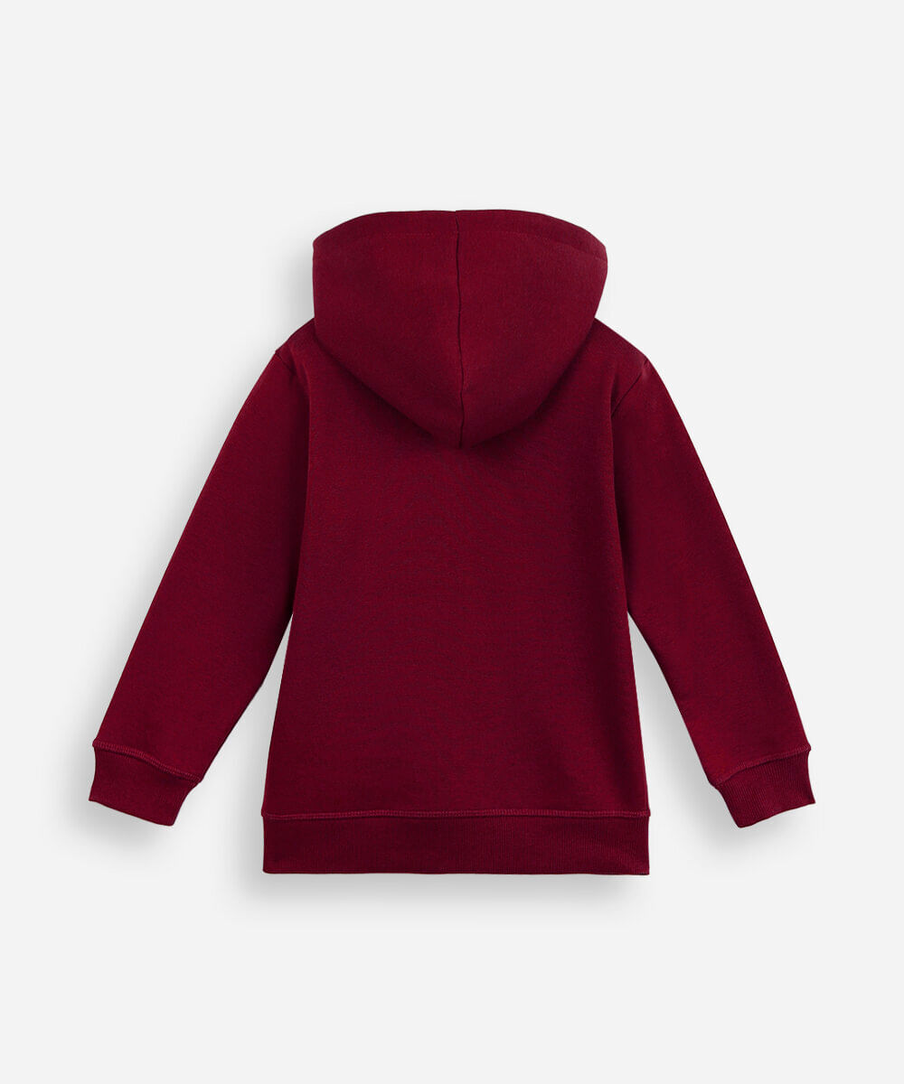blusa infantil de moletom felpado com capuz vinho