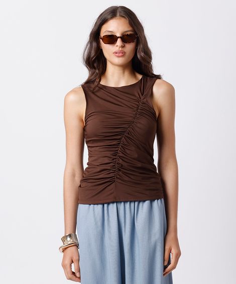 regata feminina franzida mindset marrom