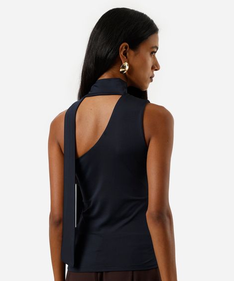 blusa ombro único feminina franzida com amarração azul