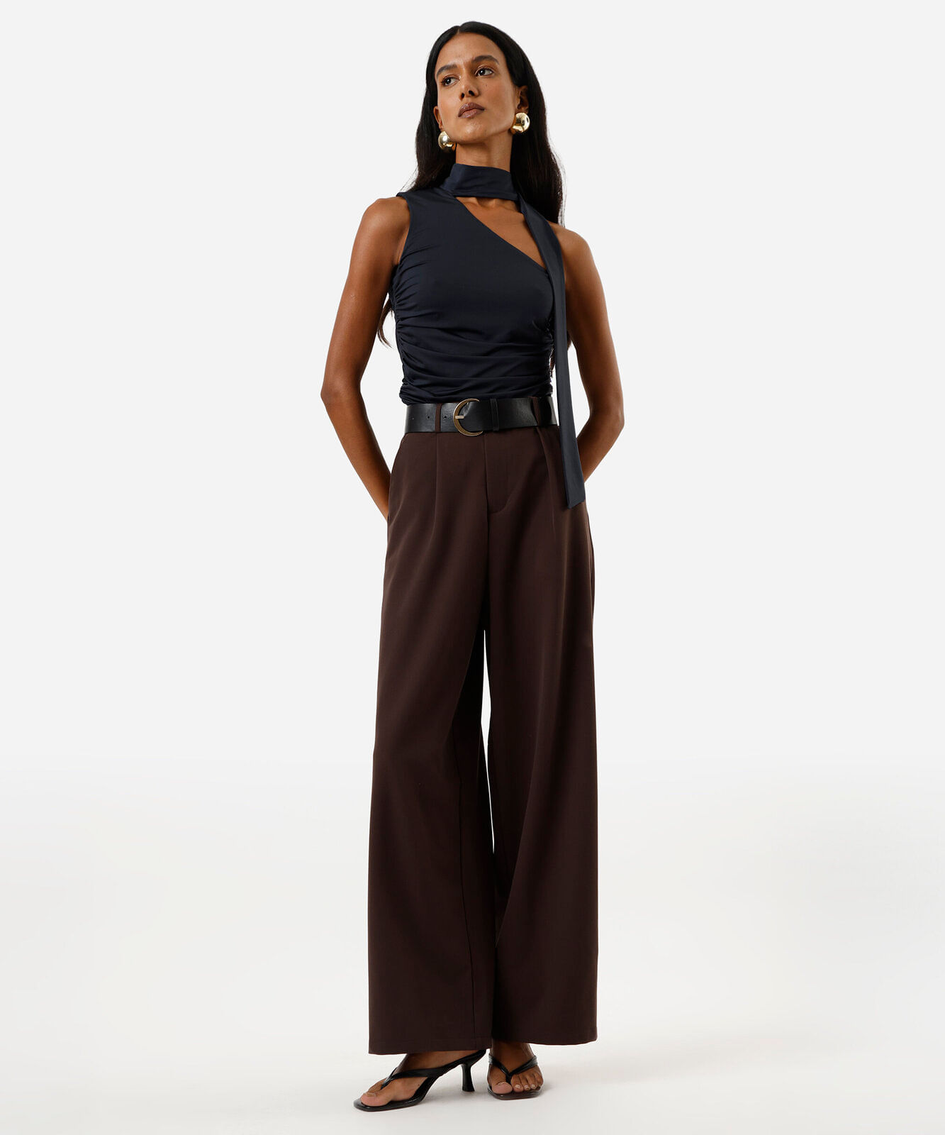 blusa ombro único feminina franzida com amarração azul