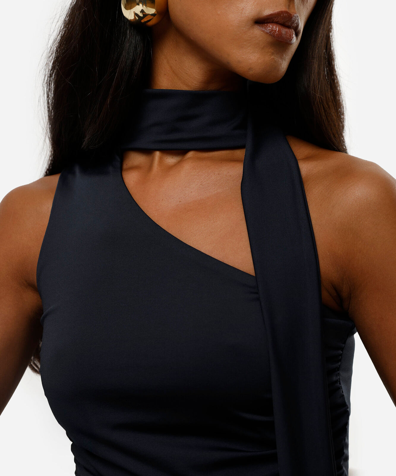 blusa ombro único feminina franzida com amarração azul