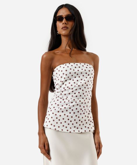 blusa sem alça feminina poá franzido off white