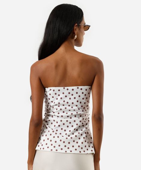 blusa sem alça feminina poá franzido off white