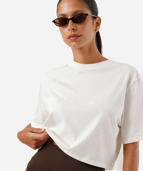camiseta cropped feminina de algodão ace off white