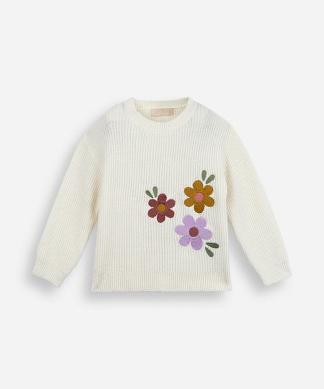 suéter infantil de tricot bordado bege
