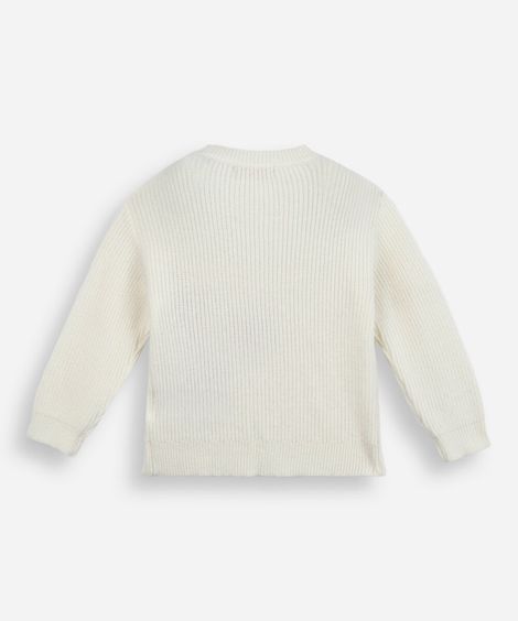 suéter infantil de tricot bordado bege