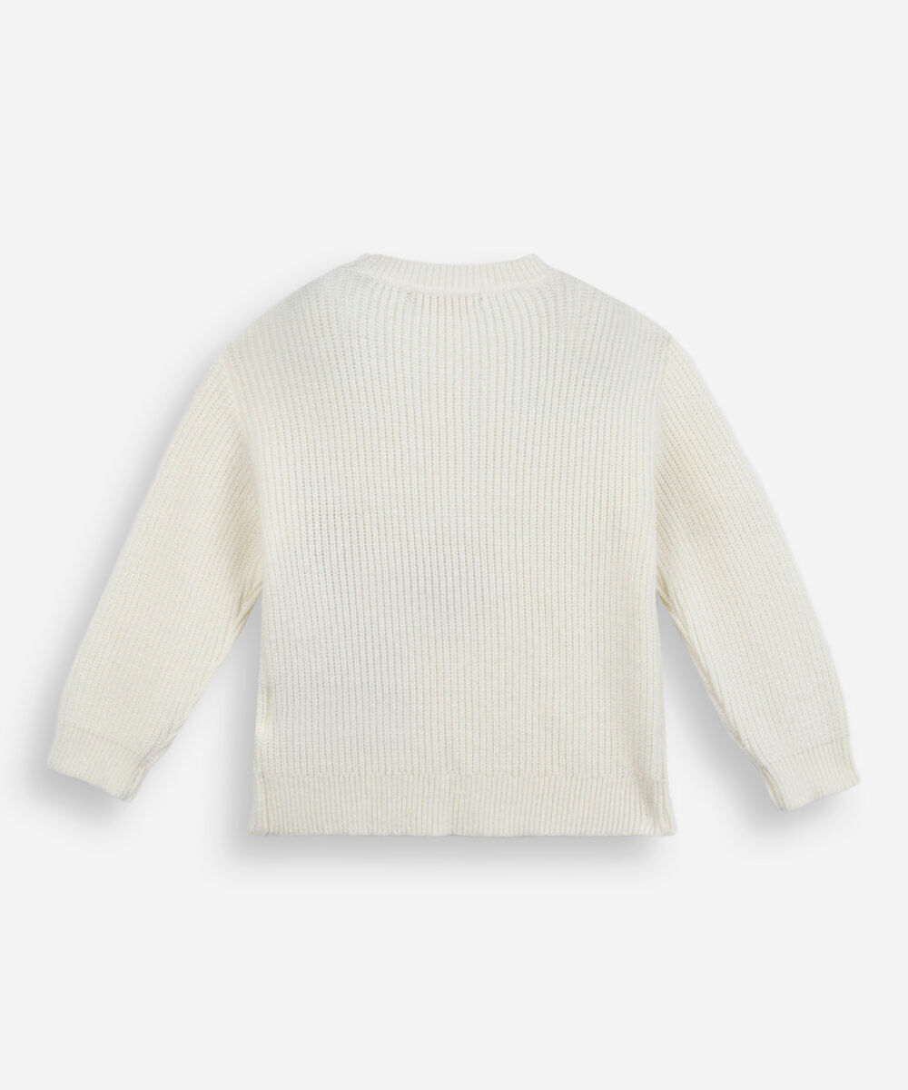 suéter infantil de tricot bordado bege