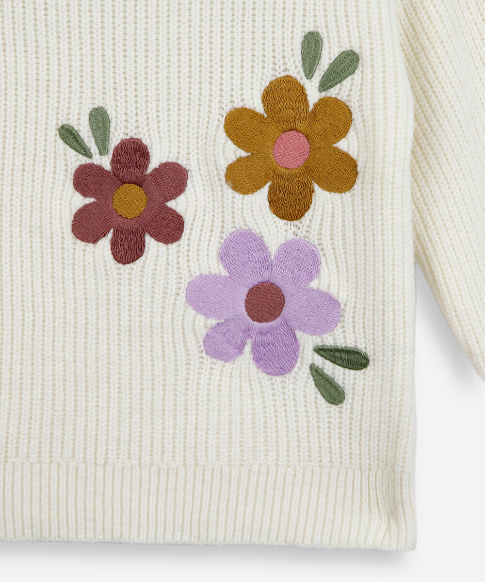 suéter infantil de tricot bordado bege