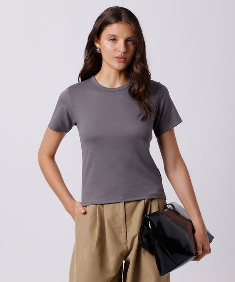 camiseta feminina de algodão peruano mindset cinza