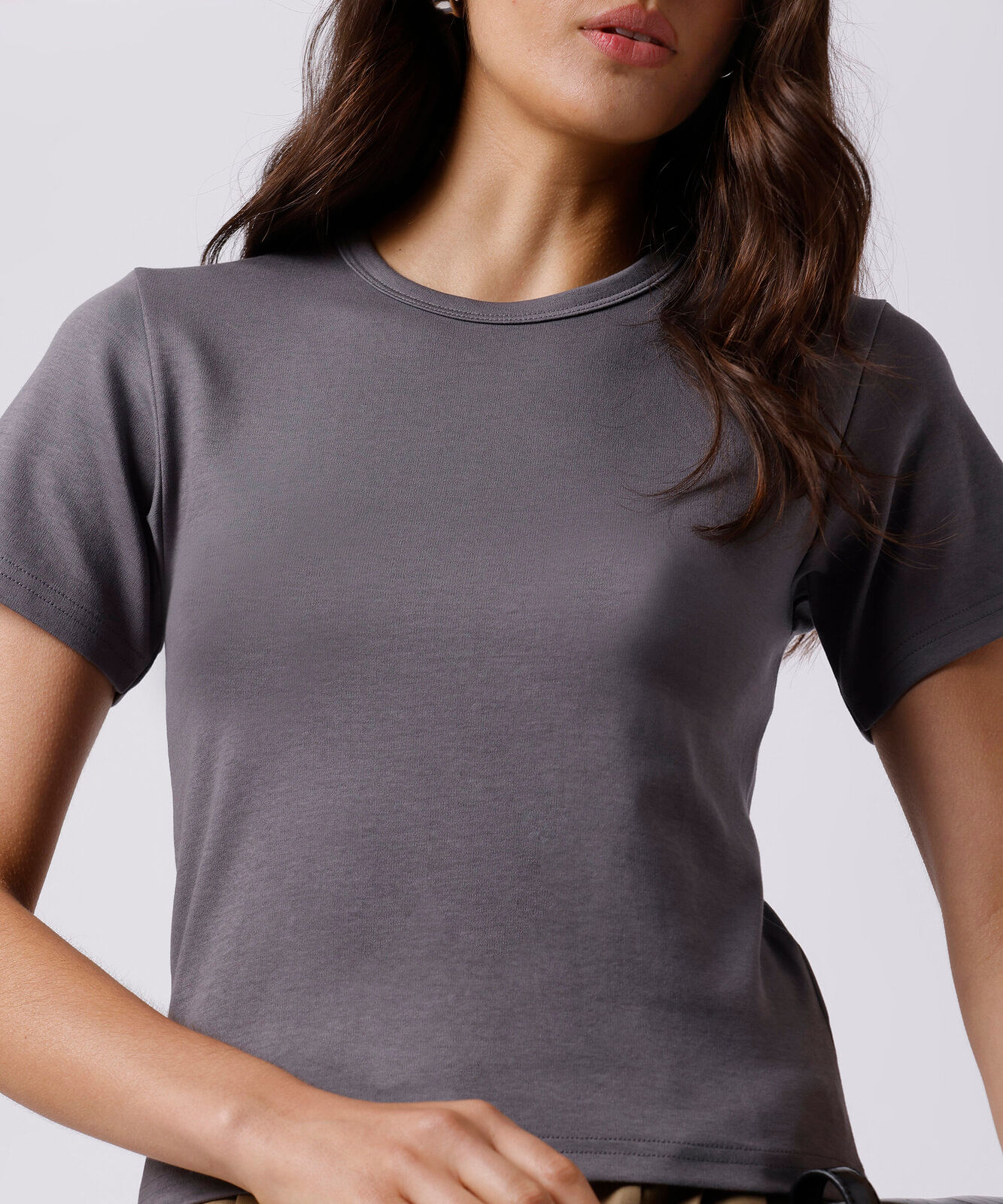 camiseta feminina de algodão peruano mindset cinza