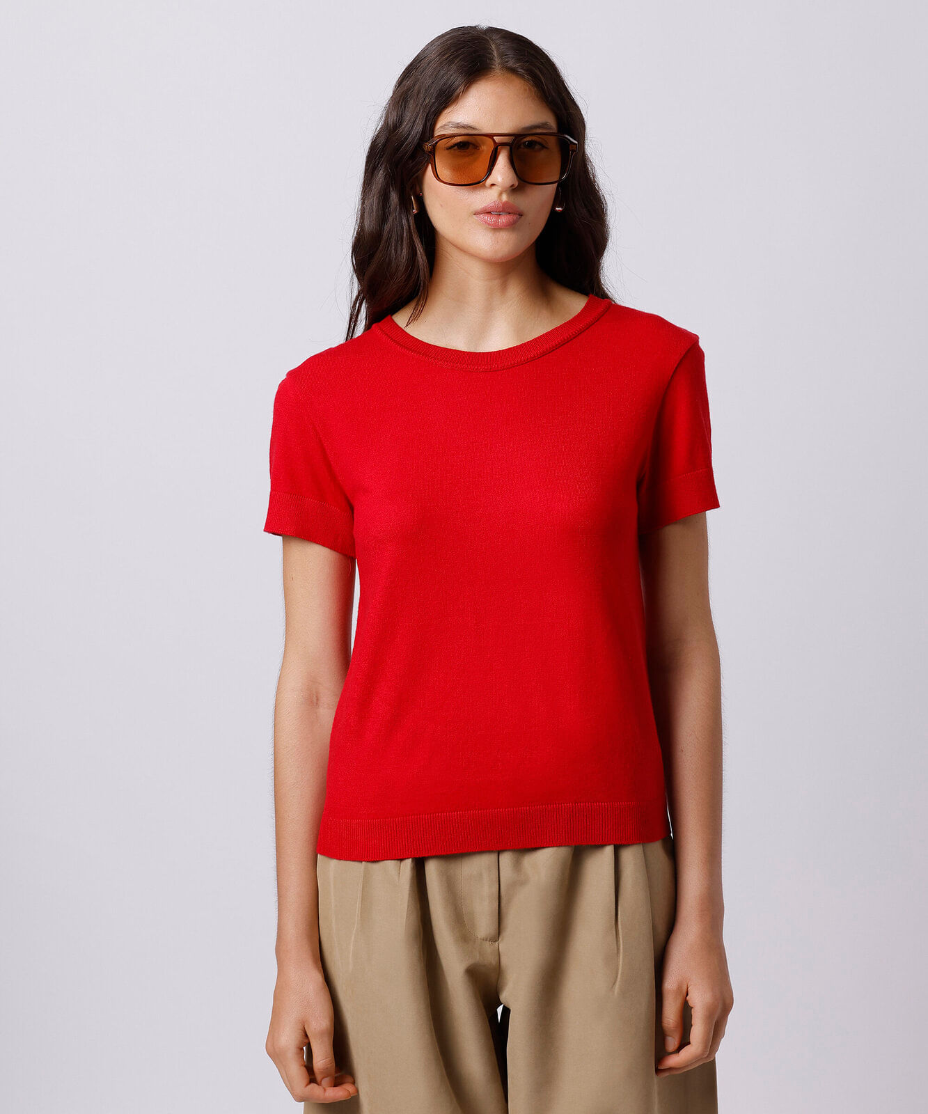 blusa feminina de tricot decote redondo mindset vermelha