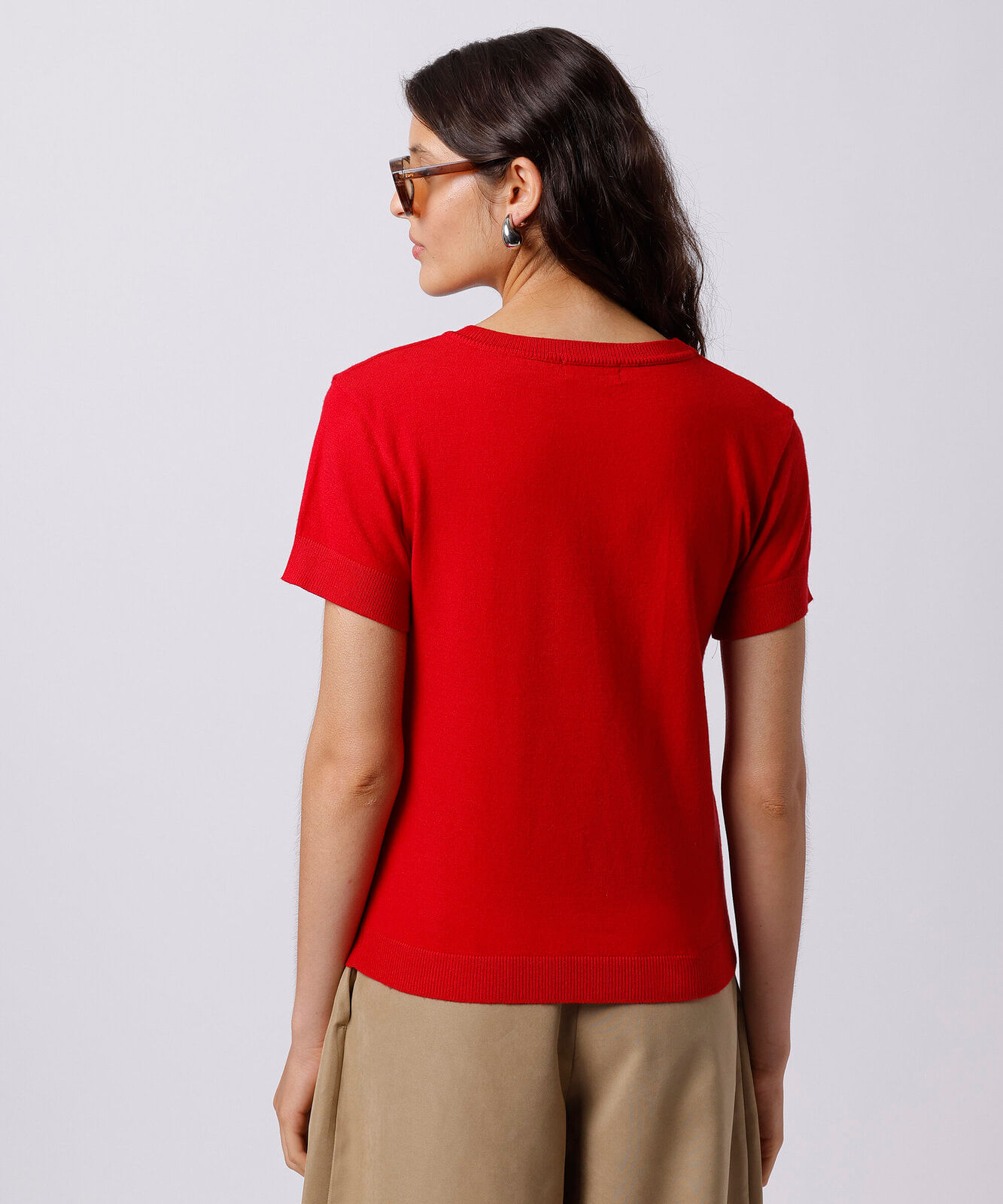 blusa feminina de tricot decote redondo mindset vermelha